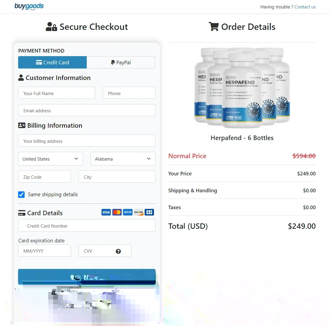 Herpafend order page